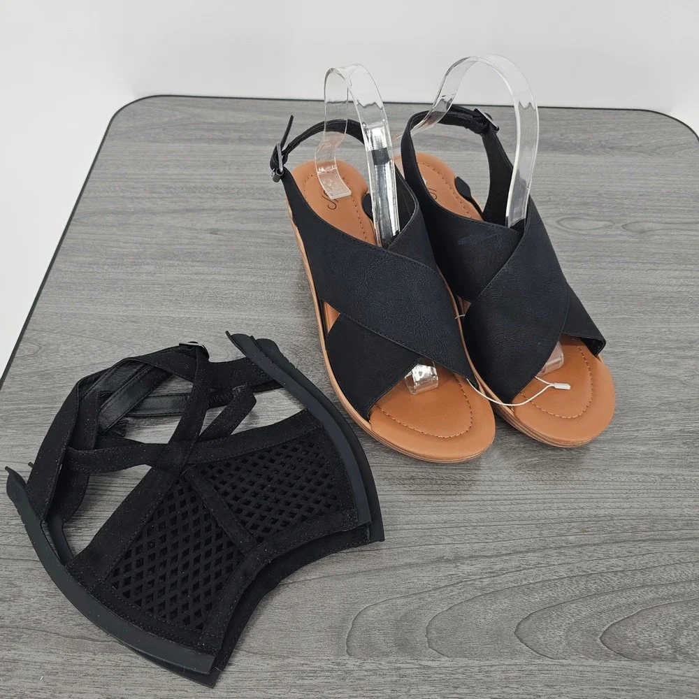 SolelyJane Black Interchangeable Wedge Sandals Womens Size 9 Slingback Modular